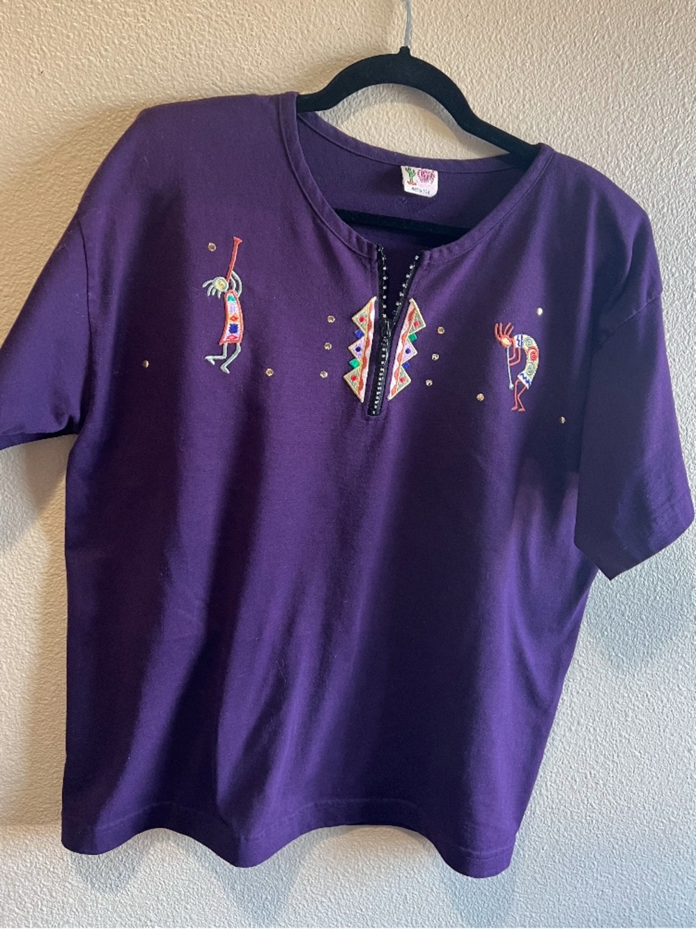 cactus purple Embroidered Kokopelli Tee size‎ XL